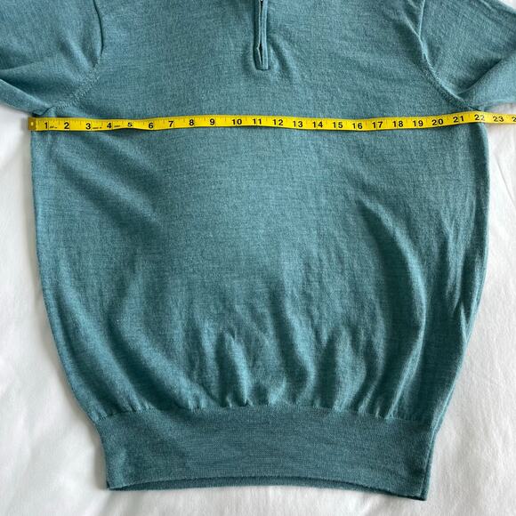 Peter Millar Crown Soft Teal Blue 1/4 Zip Silk Merino Wool Blend Sweater Size XL - Picture 12 of 12